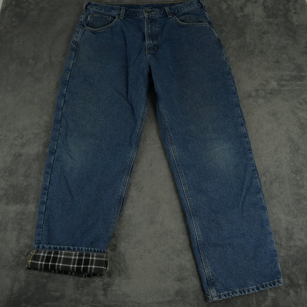 Carhartt Jeans Mens 36x30 Blue Flannel Lined Relaxed Fit B172 DST Workwear
